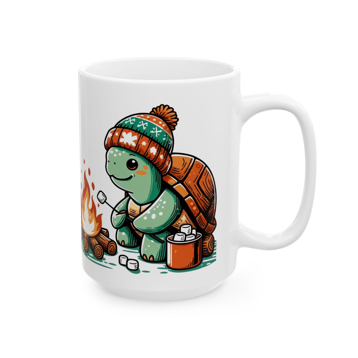 Cute Campfire Turtle Ceramic Mug (15oz)
