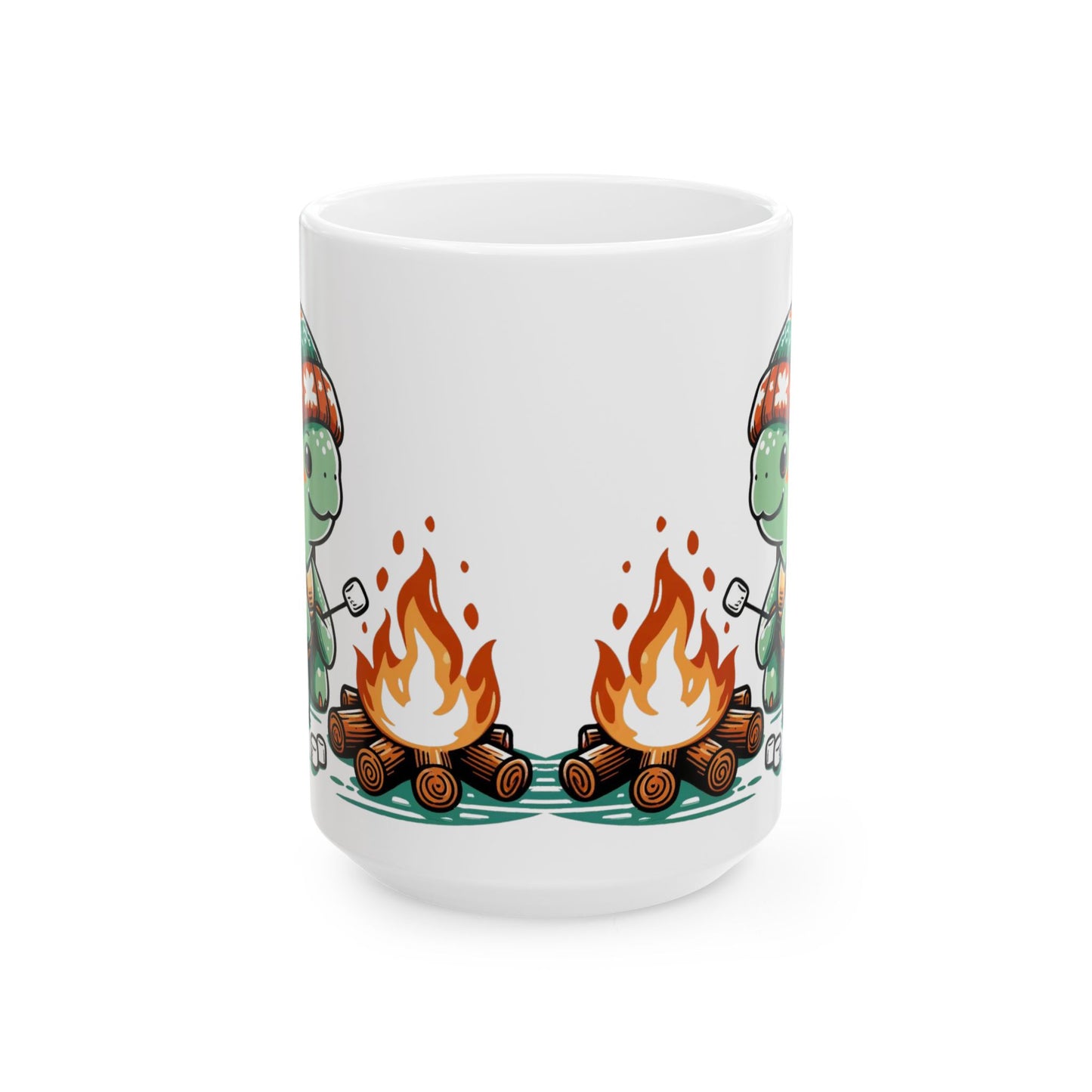 Cute Campfire Turtle Ceramic Mug (15oz)