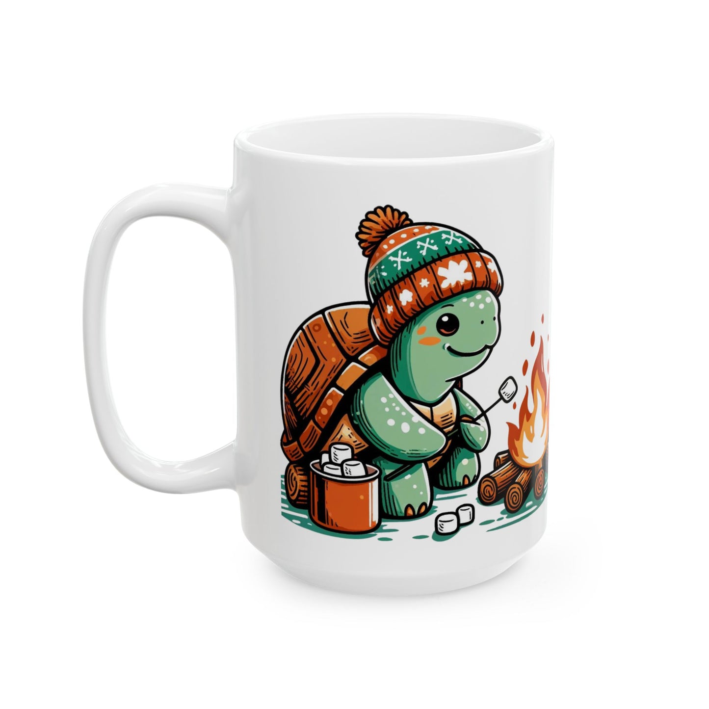 Cute Campfire Turtle Ceramic Mug (15oz)