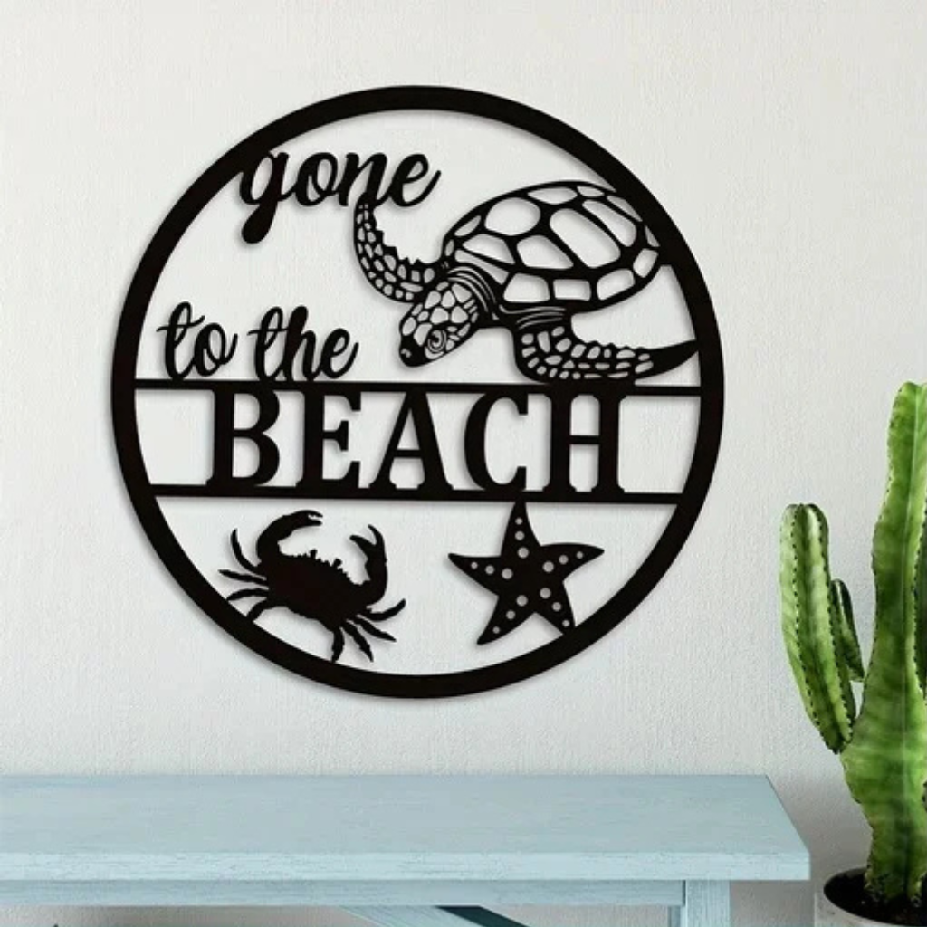 Gone to the Beach Metal Sign – Sea Turtle Wall Art for Coastal Home & Outdoor Decor
