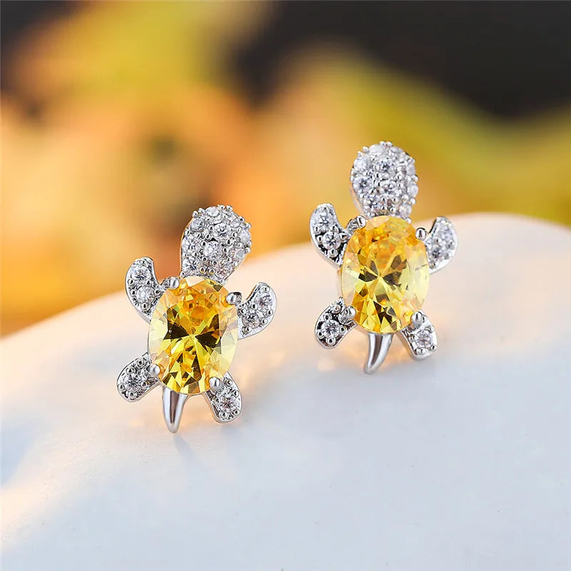 Sunbeam Turtle Stud Earrings – Radiant Yellow Crystal Sparkle