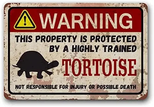 Highly Trained Tortoise Warning Sign – Retro Metal Pet Decor