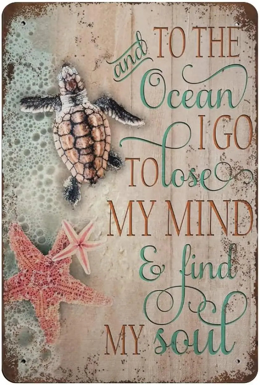 “To the Ocean I Go” Sea Turtle Metal Sign – Beach-Inspired Wall Art for Home, Bathroom, or Coastal Decor