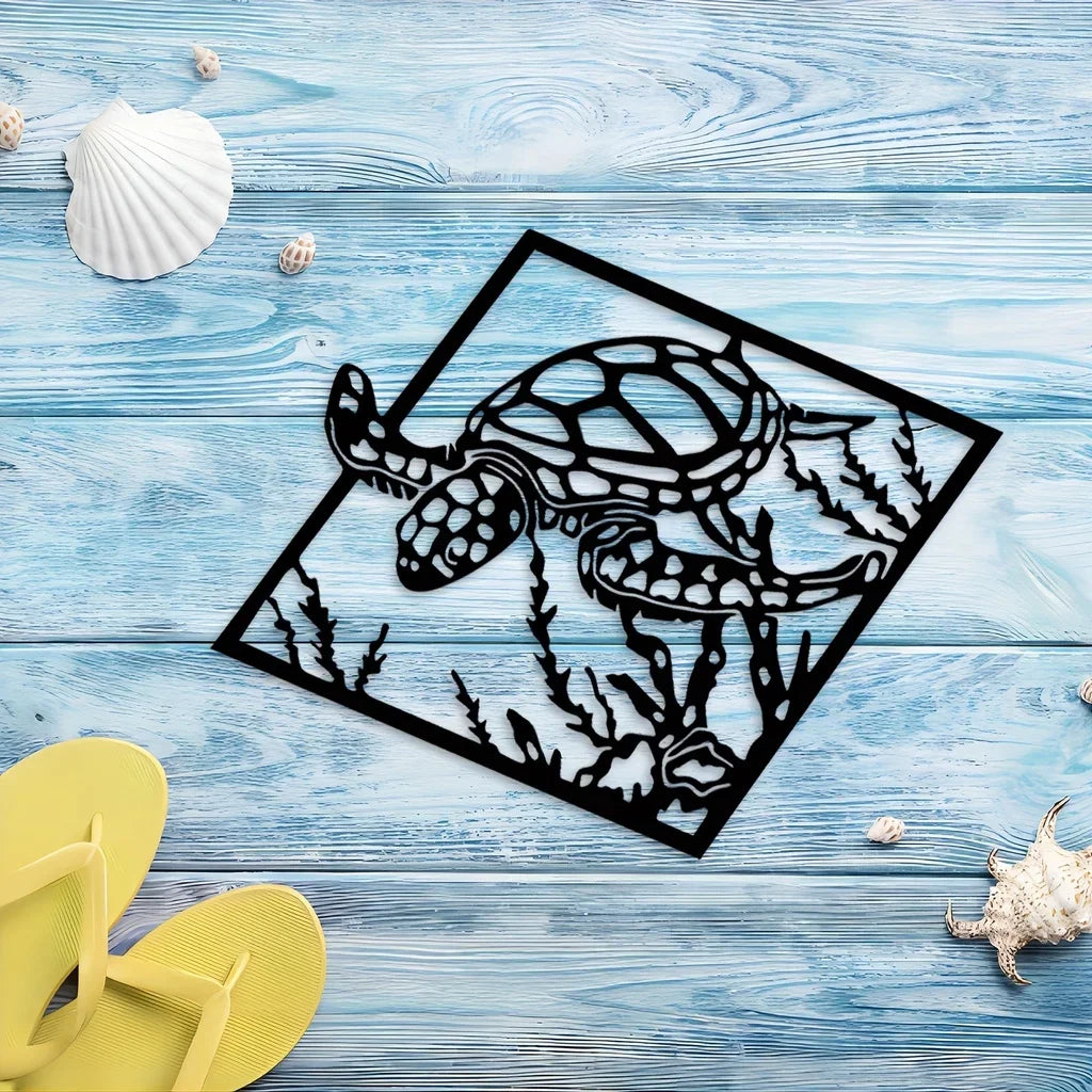 Ocean Drift Sea Turtle Metal Wall Art – Coastal Beach-Themed Decor