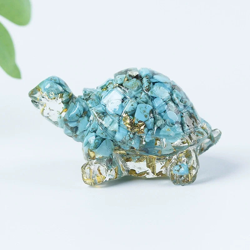Crystal Turtle Figurines – Resin & Natural Stone Mini Ornaments (8 Variants)