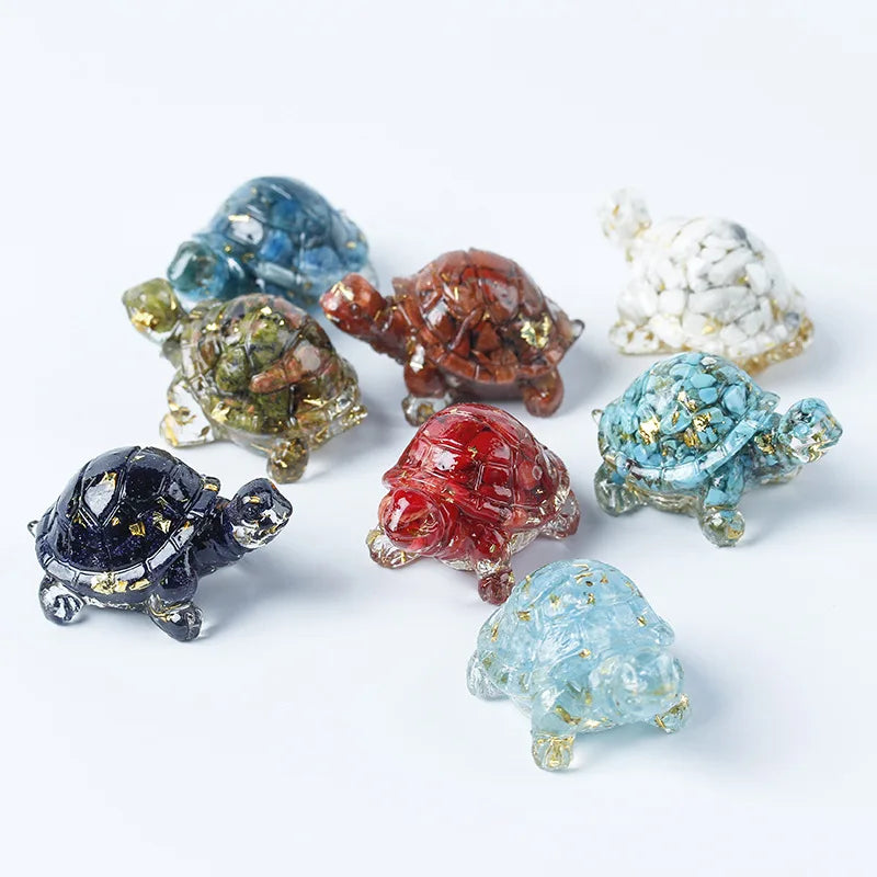Crystal Turtle Figurines – Resin & Natural Stone Mini Ornaments (8 Variants)