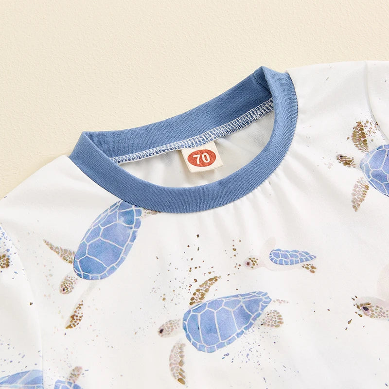 Ocean Turtle Print Baby Boy Summer Set – 2-Piece Short Sleeve Tee & Shorts