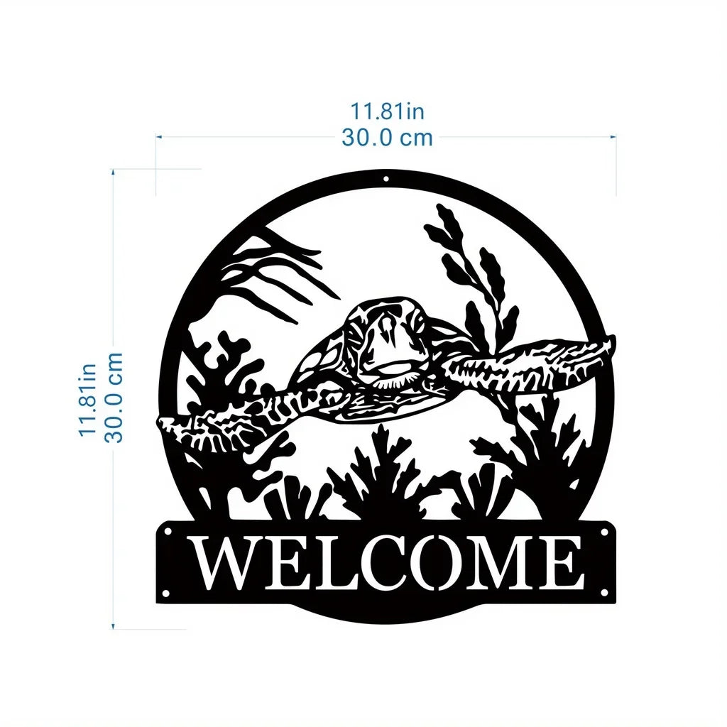 Underwater Sea Turtle Welcome Sign – Metal Wall Art for Beach & Garden Decor
