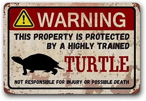 "Highly Trained Turtle" Metal Warning Sign – Vintage Style Pet Protector Décor