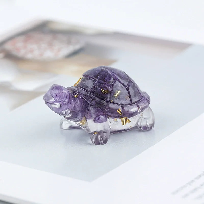 Crystal Turtle Figurines – Resin & Natural Stone Mini Ornaments (8 Variants)