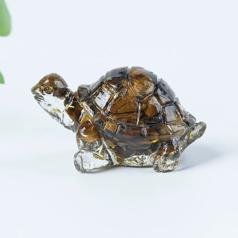 Crystal Turtle Figurines – Resin & Natural Stone Mini Ornaments (8 Variants)