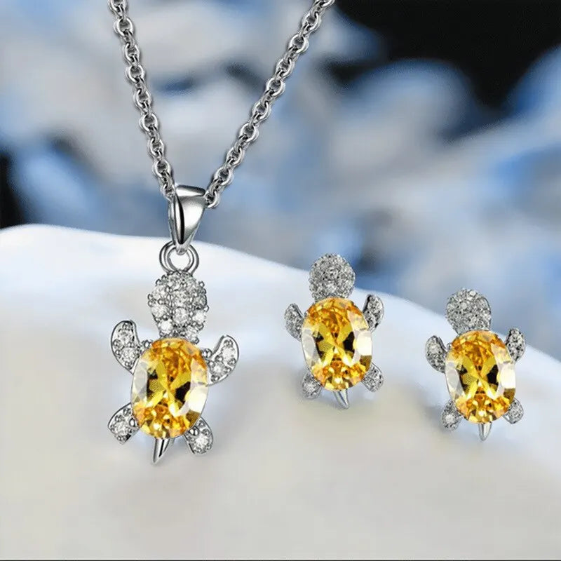 Golden Gleam Turtle Jewelry Set – Radiant Yellow Pendant & Earrings