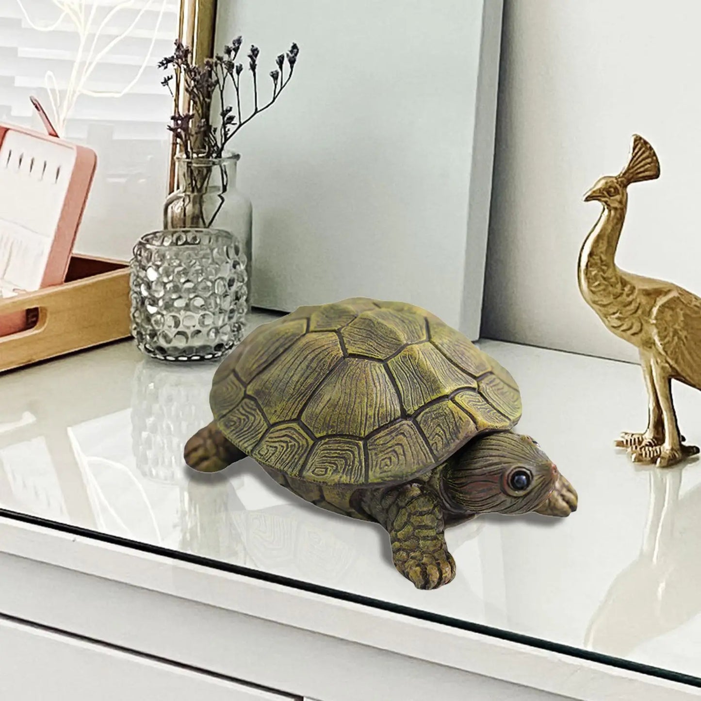 Turtle Figurine Jewelry Box – Resin Trinket Holder for Rings, Necklaces & More