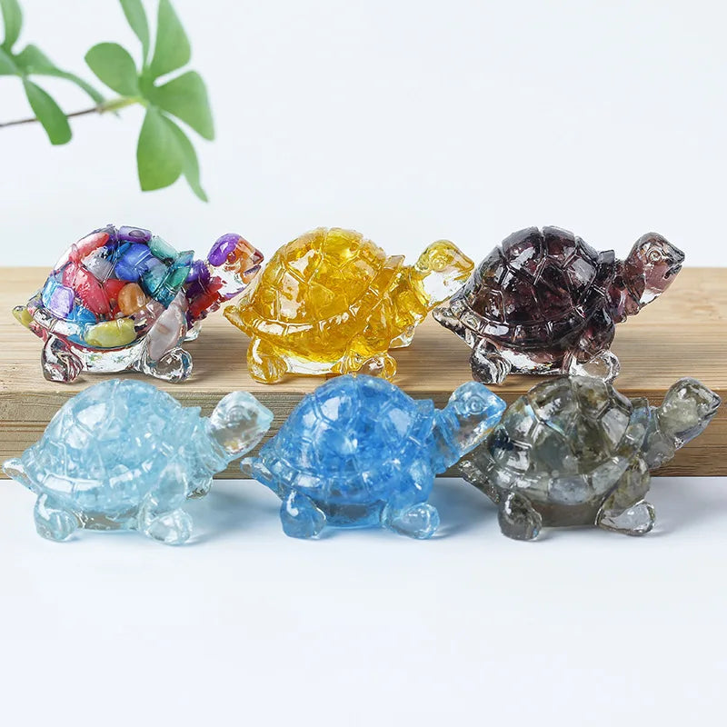 Crystal Turtle Figurines – Resin & Natural Stone Mini Ornaments (8 Variants)