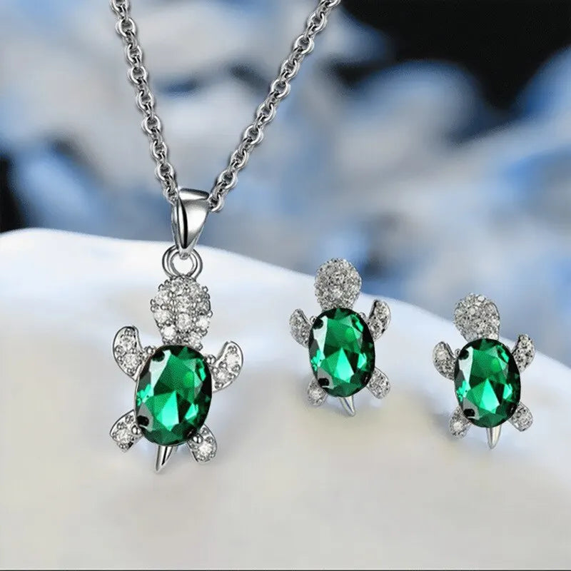 Emerald Coast Turtle Jewelry Set – Shimmering Green Elegance