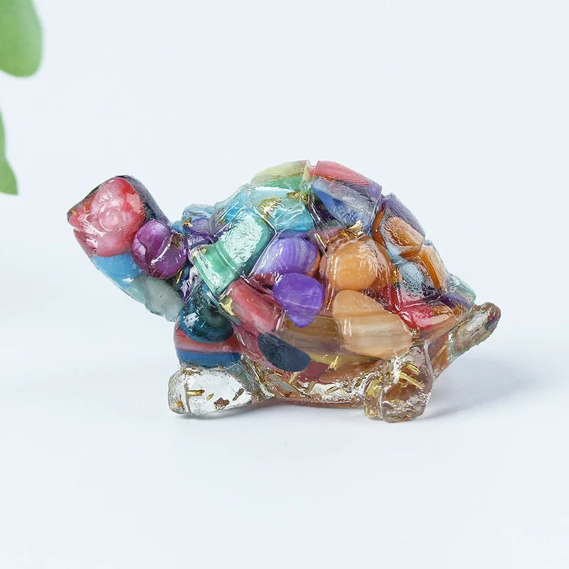 Crystal Turtle Figurines – Resin & Natural Stone Mini Ornaments (8 Variants)