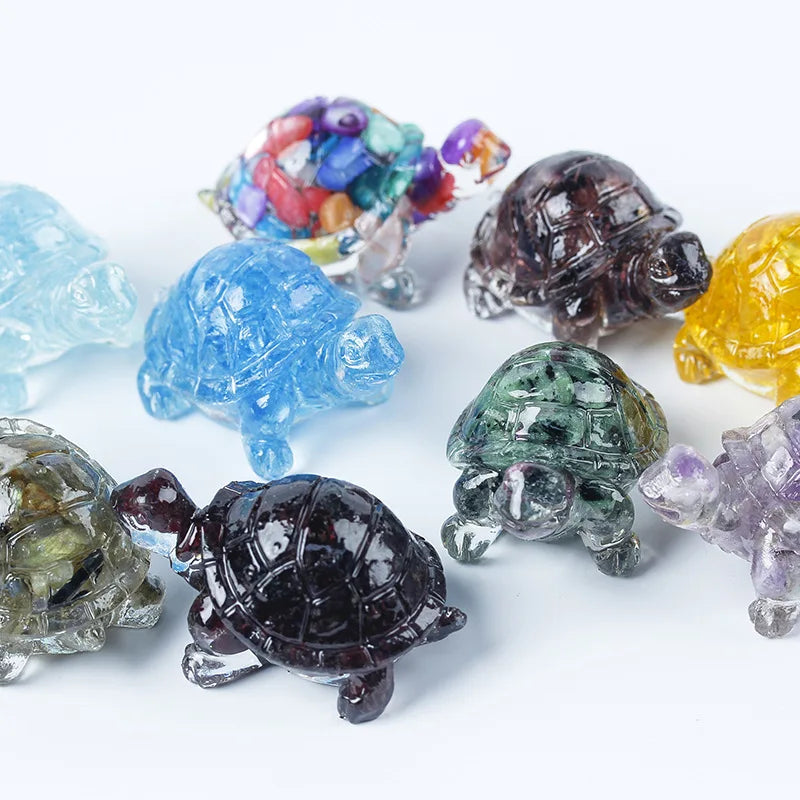 Crystal Turtle Figurines – Resin & Natural Stone Mini Ornaments (8 Variants)