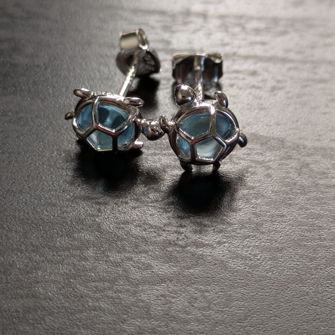 Sterling Silver Sea Turtle Stud Earrings with Cubic Zirconia