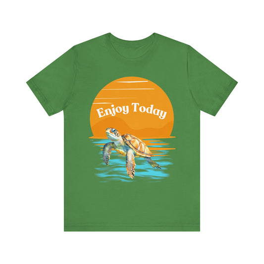 "Enjoy Today" Turtle Sunset Unisex Tee – Perfect for Ocean Lovers and Adventurers