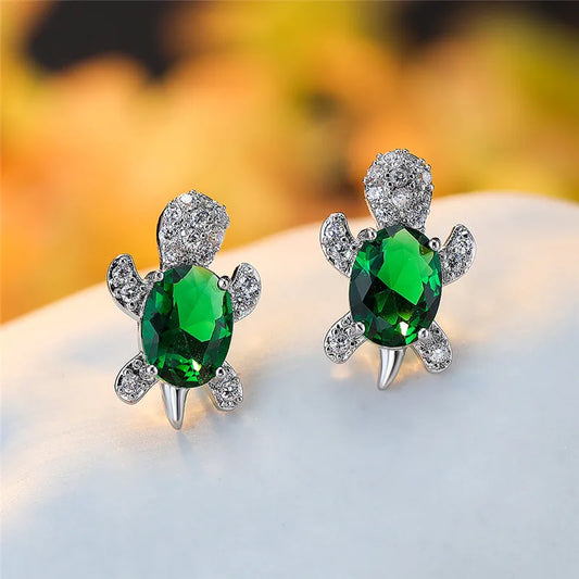 Emerald Glimmer Turtle Studs: Verdant Sparkle for Every Day