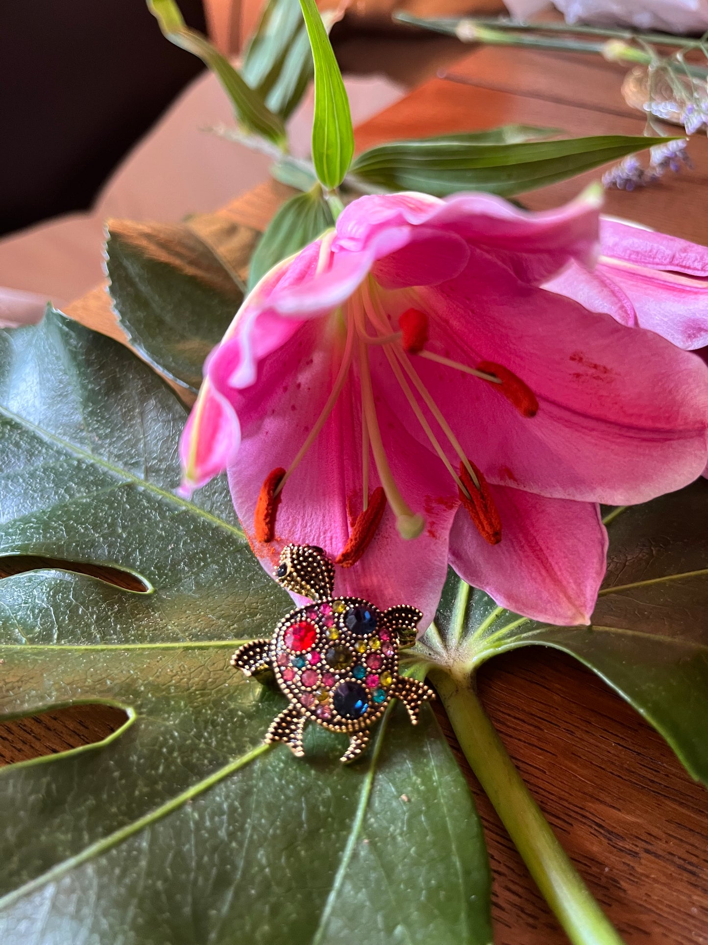 Rainbow Gemstone Turtle Brooch – A Vibrant Spark of Joy