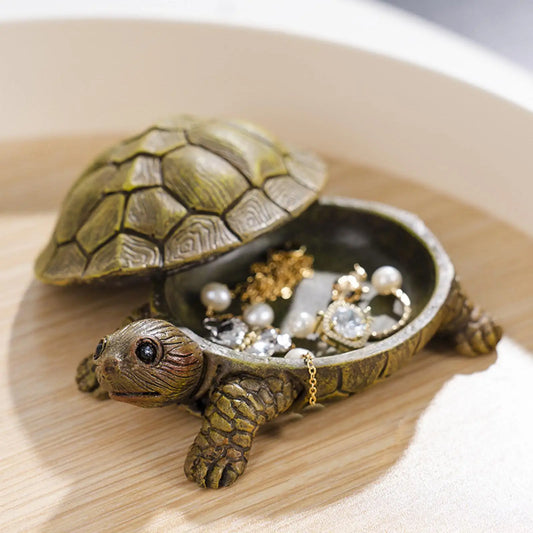 Turtle Figurine Jewelry Box – Resin Trinket Holder for Rings, Necklaces & More