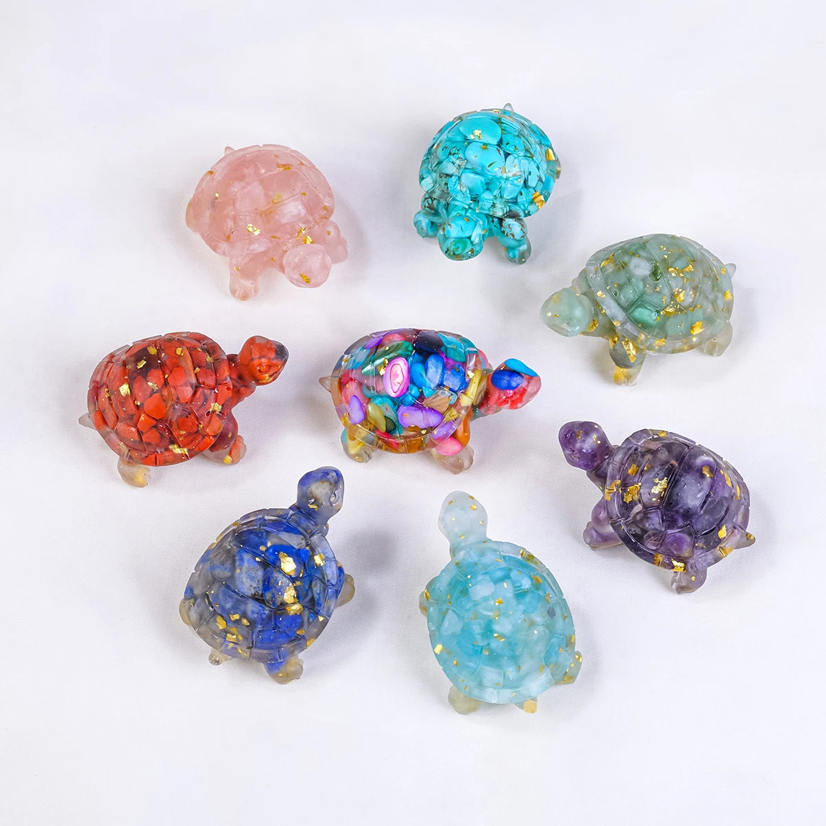 Crystal Turtle Figurines – Resin & Natural Stone Mini Ornaments (8 Variants)