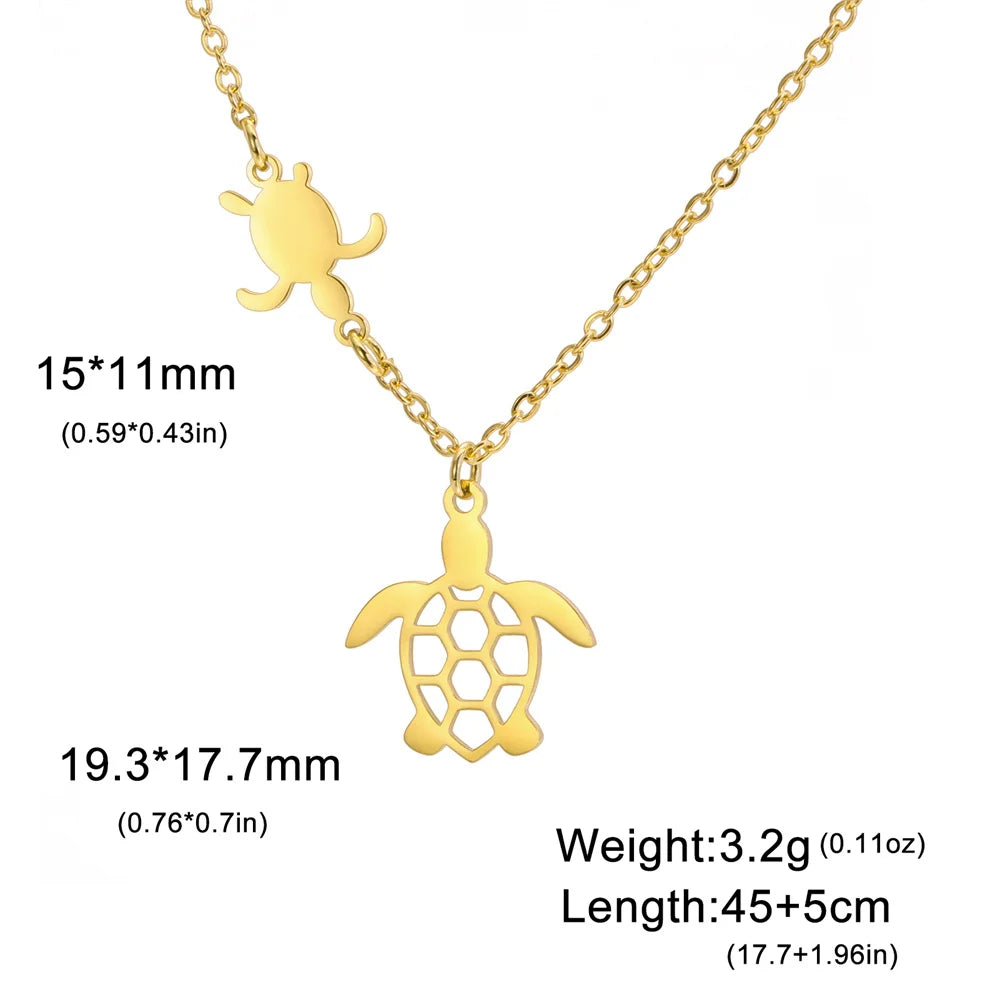 Stylish Sea Turtle Charm Necklace - Dual Layer Gold & Silver Edition