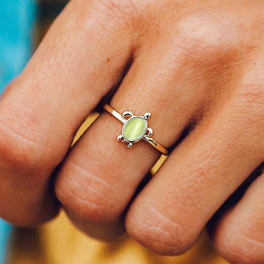 Imitation Gold Turtle Ring with Faux Opal Stone