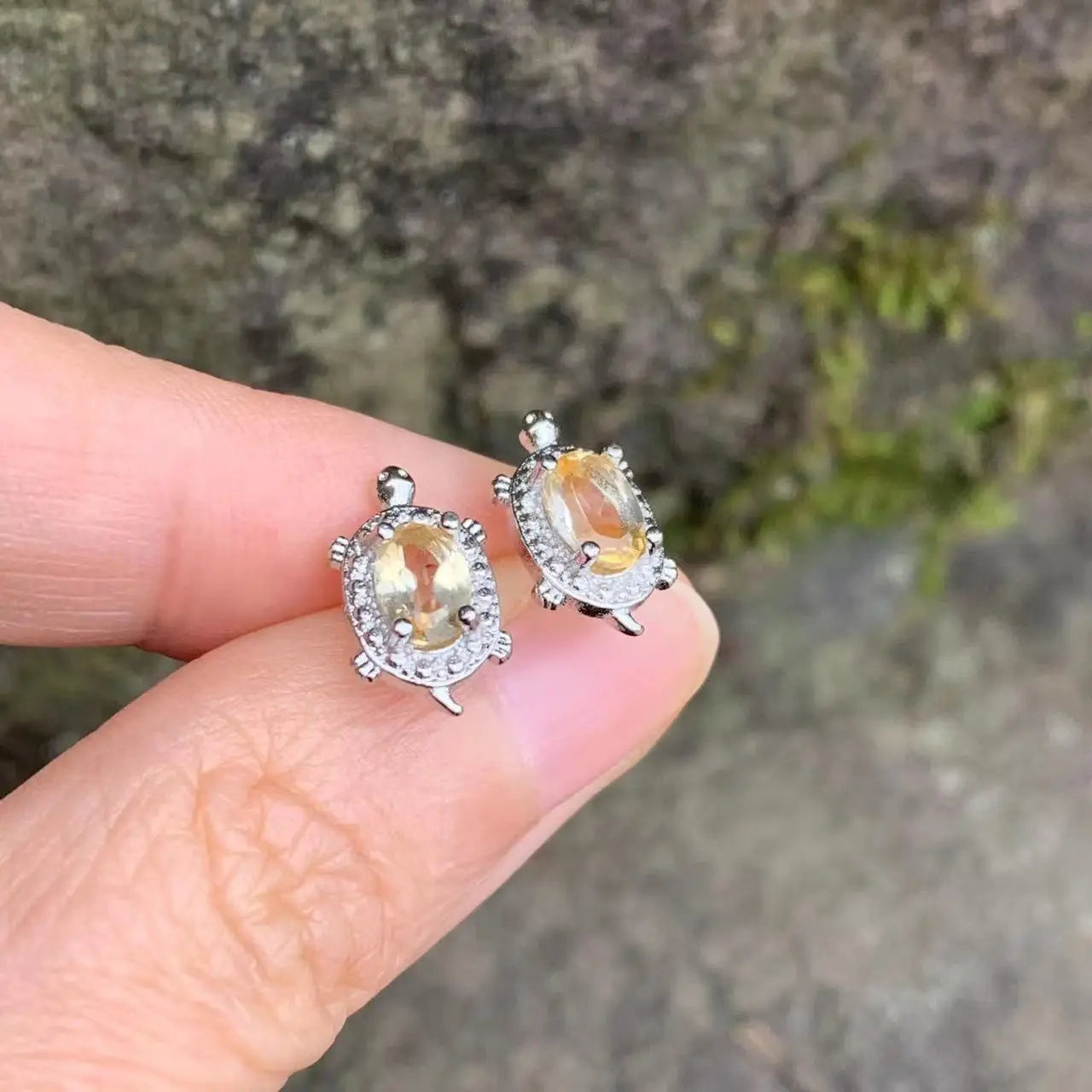 Sterling Silver Natural Citrine Turtle Stud Earrings