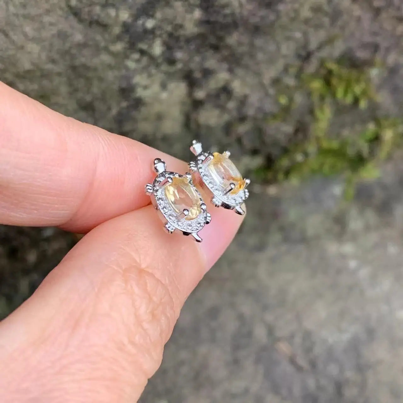 Sterling Silver Natural Citrine Turtle Stud Earrings