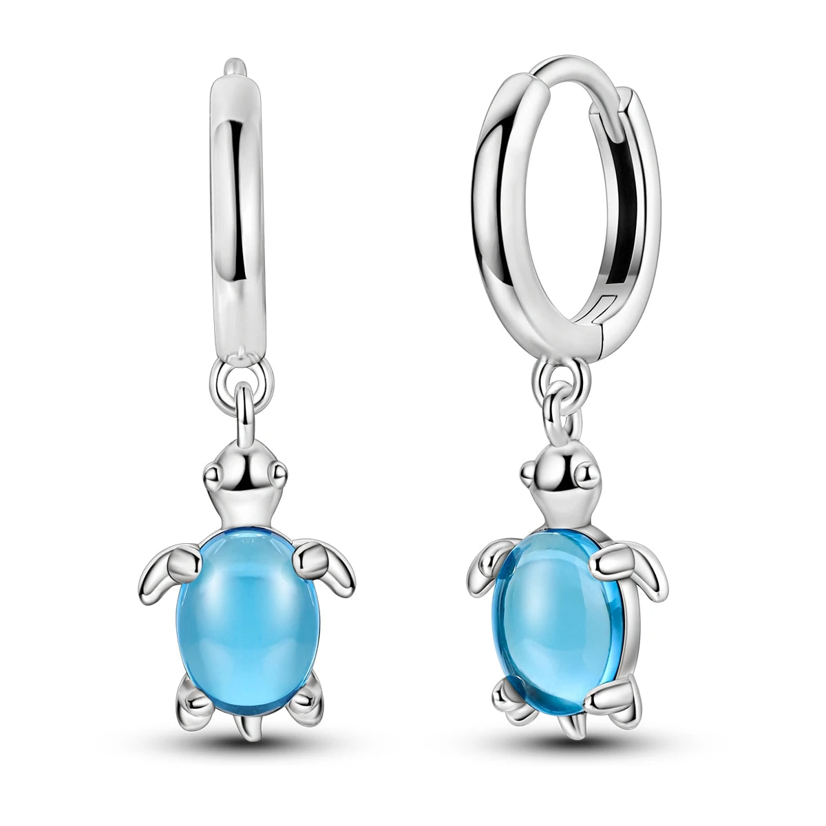 Sterling Silver Sea Turtle Hoop Earrings with Zircon