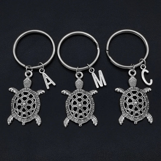 Personalized Initial Turtle Keychain - Letter Charm Keyring