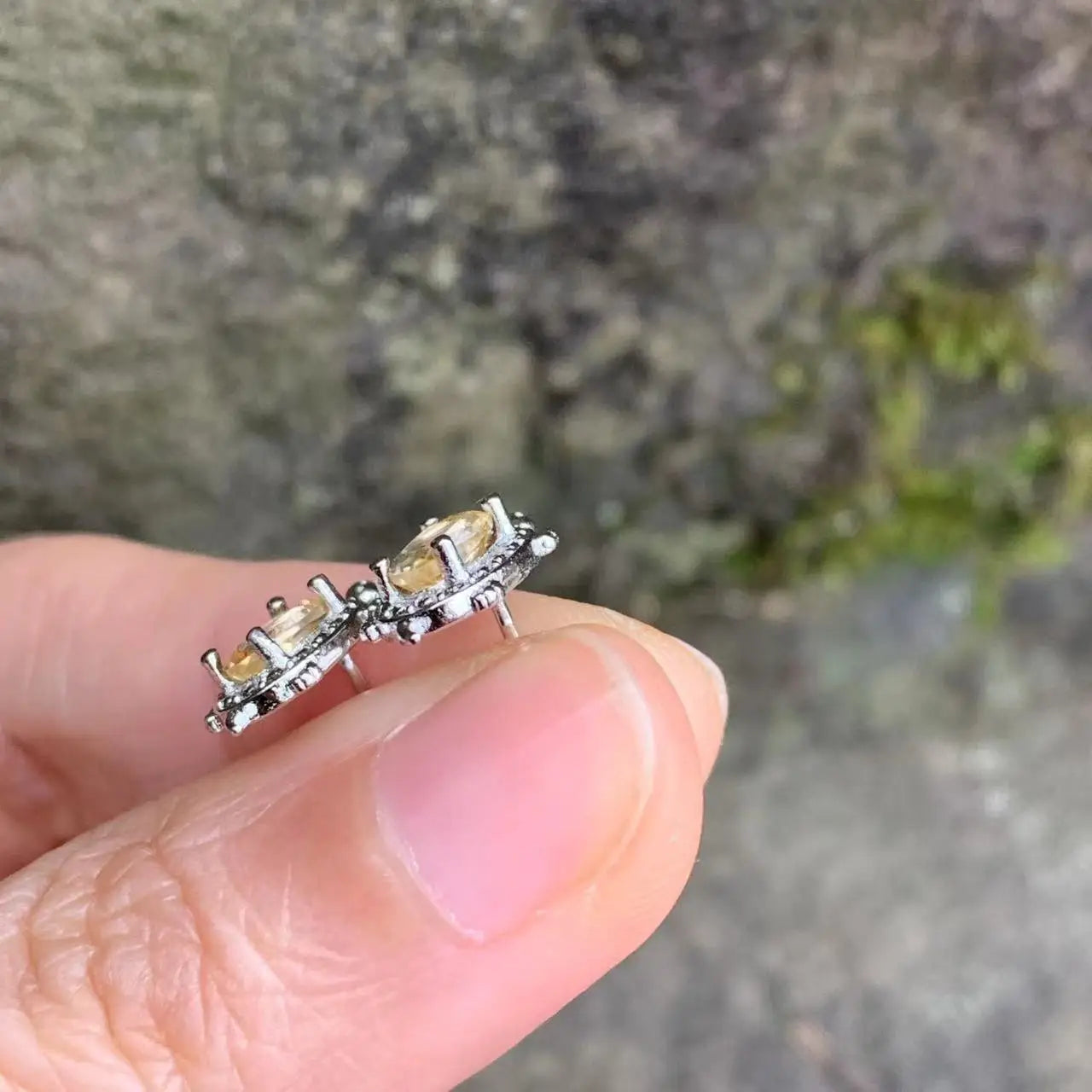 Sterling Silver Natural Citrine Turtle Stud Earrings