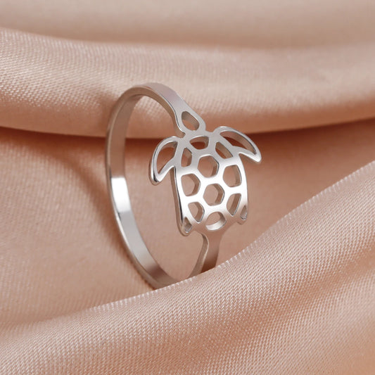 Elegant Silver Turtle Ring - Stainless Steel Edition