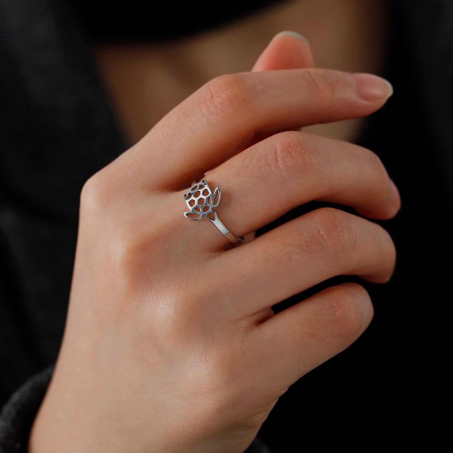 Elegant Silver Turtle Ring - Stainless Steel Edition