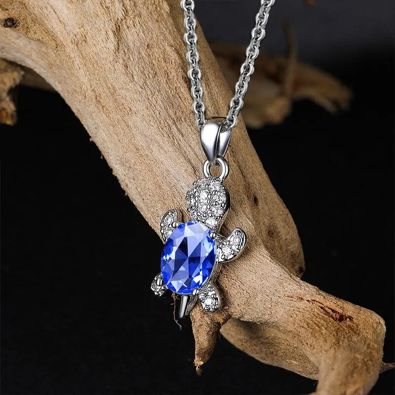 Ocean Sapphire Turtle Jewelry Set – Elegant 3PC Necklace & Earring Gift Set