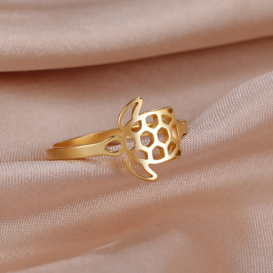 Elegant Turtle Gold Ring - Stainless Steel Edition