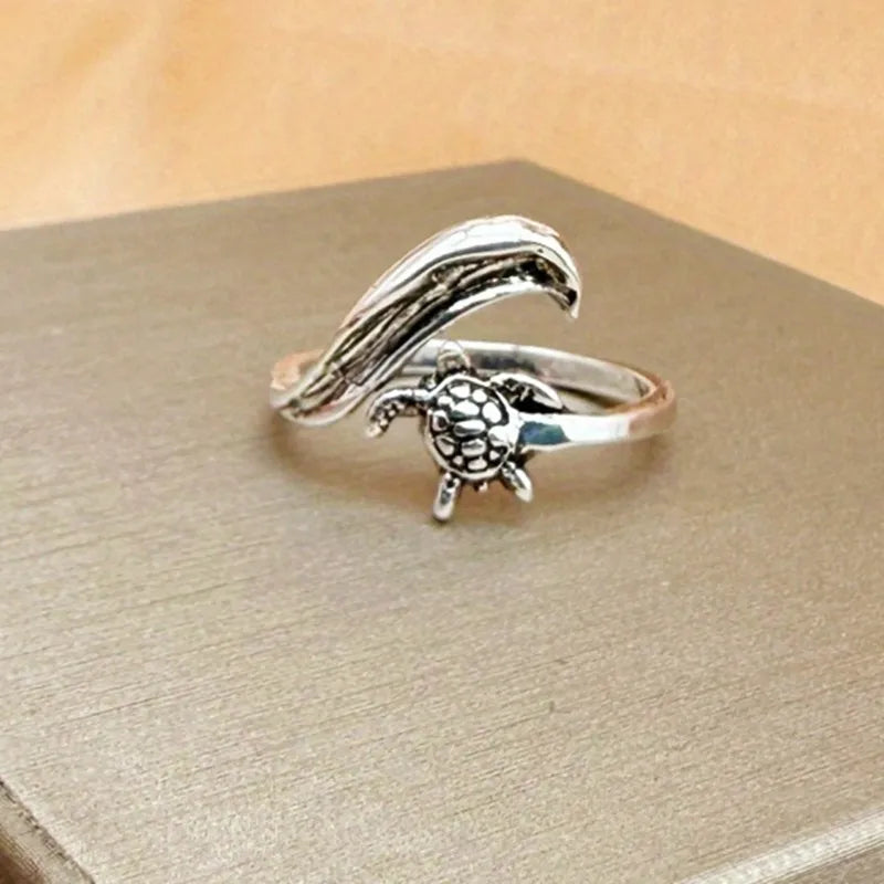 Bohemian Wave & Turtle Adjustable Ring - Ocean Spirit Collection