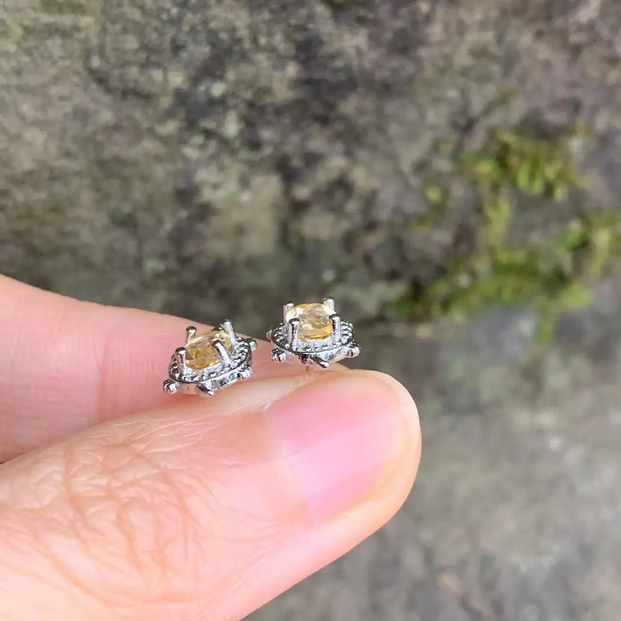Sterling Silver Natural Citrine Turtle Stud Earrings