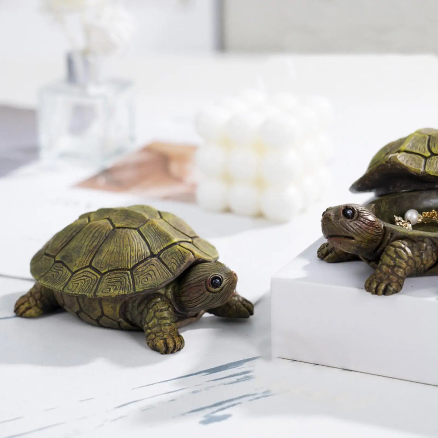Turtle Figurine Jewelry Box – Resin Trinket Holder for Rings, Necklaces & More
