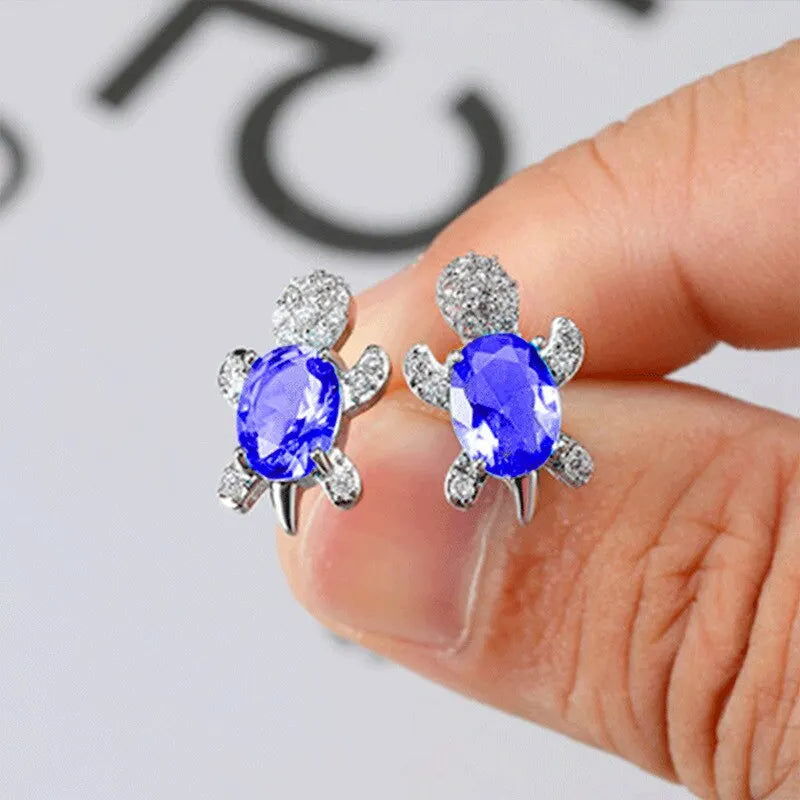 Ocean Sapphire Turtle Jewelry Set – Elegant 3PC Necklace & Earring Gift Set