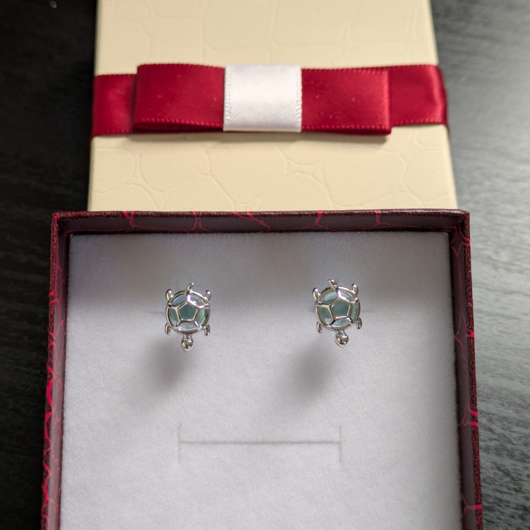 Sterling Silver Sea Turtle Stud Earrings with Cubic Zirconia