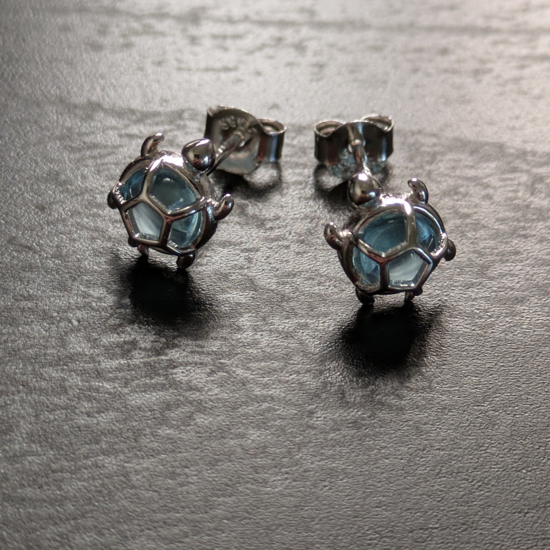 Sterling Silver Sea Turtle Stud Earrings with Cubic Zirconia